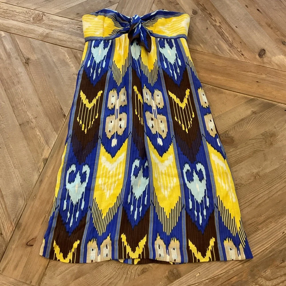 Tory‎ Burch Strapless Leeona Dress Blue Island Ikat Print Size 6 NWT